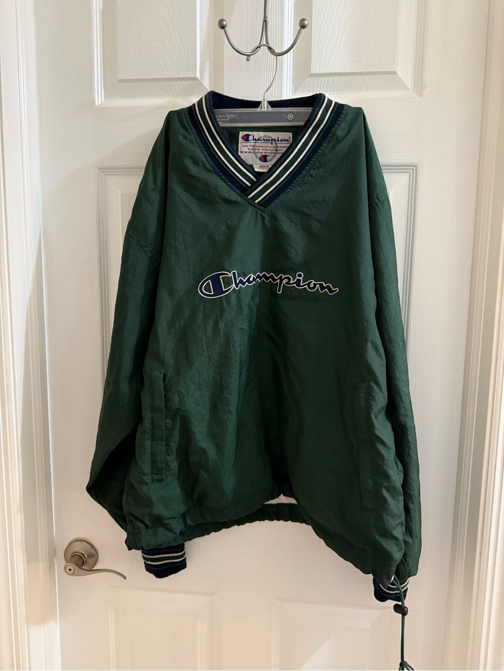 Unisex Vintage Champion V-Neck Pullover Windbreaker Jacket - Forest Green